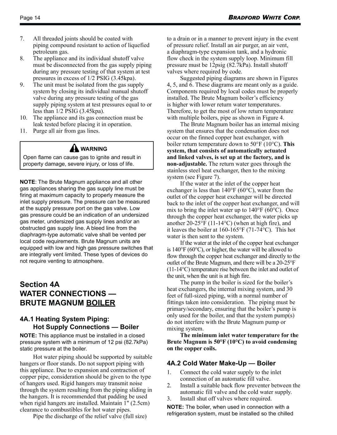 Bradford-White Corp BRHHV Water Connections Brute Magnum Boiler, 4A.1 Heating System Piping Hot Supply Connections Boiler 