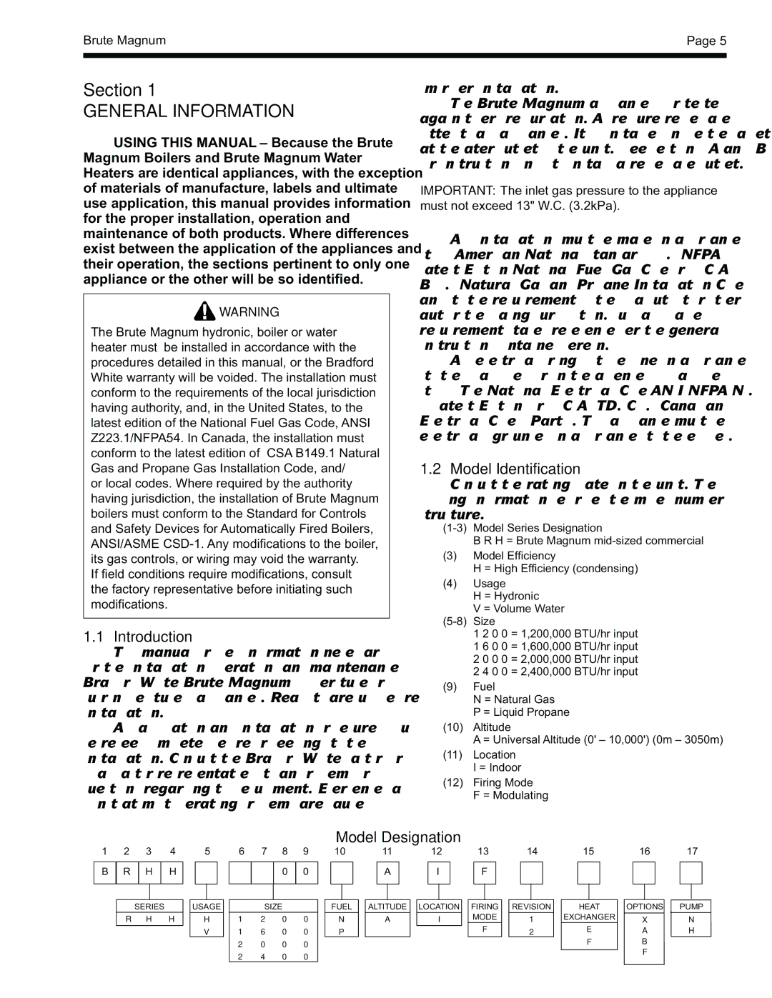 Bradford-White Corp BRHHH, BRHHV warranty General Information, Introduction, Model Identification, Model Designation 