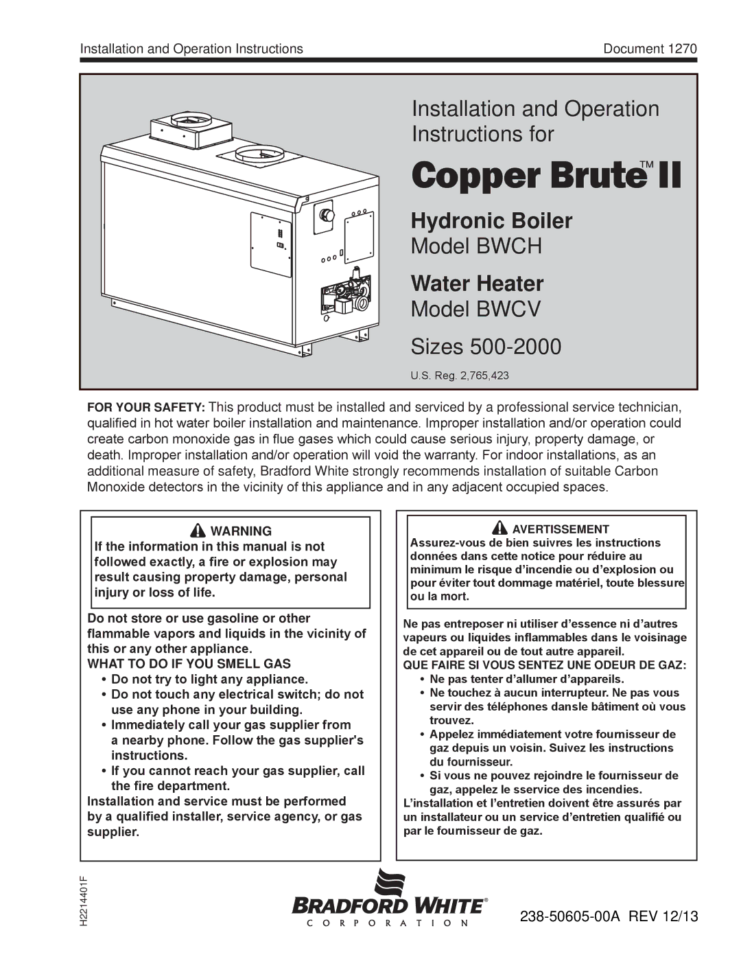 Bradford-White Corp BWCH, BWCV, Copper Brute II Hydronic Boiler warranty 