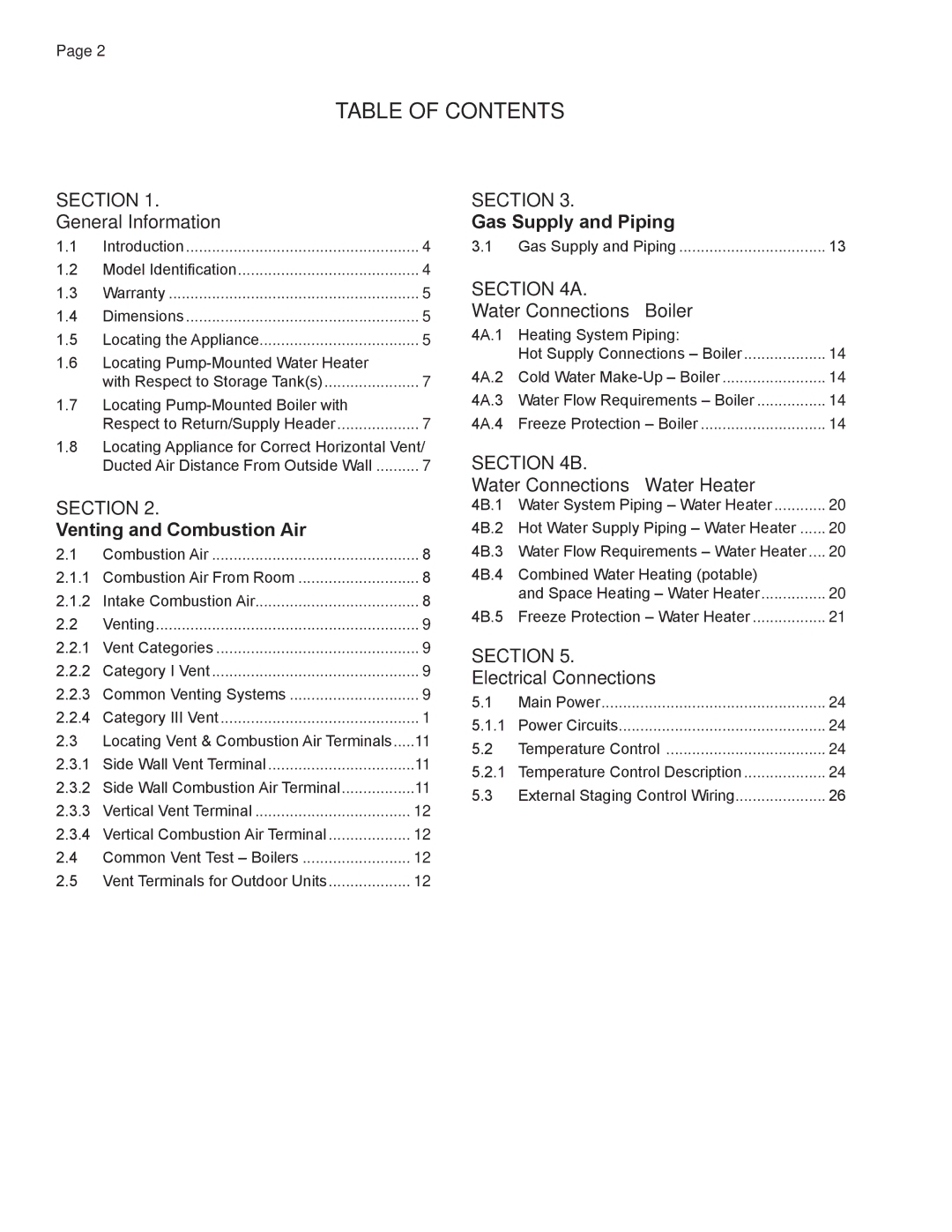 Bradford-White Corp Copper Brute II Hydronic Boiler, BWCV, BWCH warranty Table of Contents 