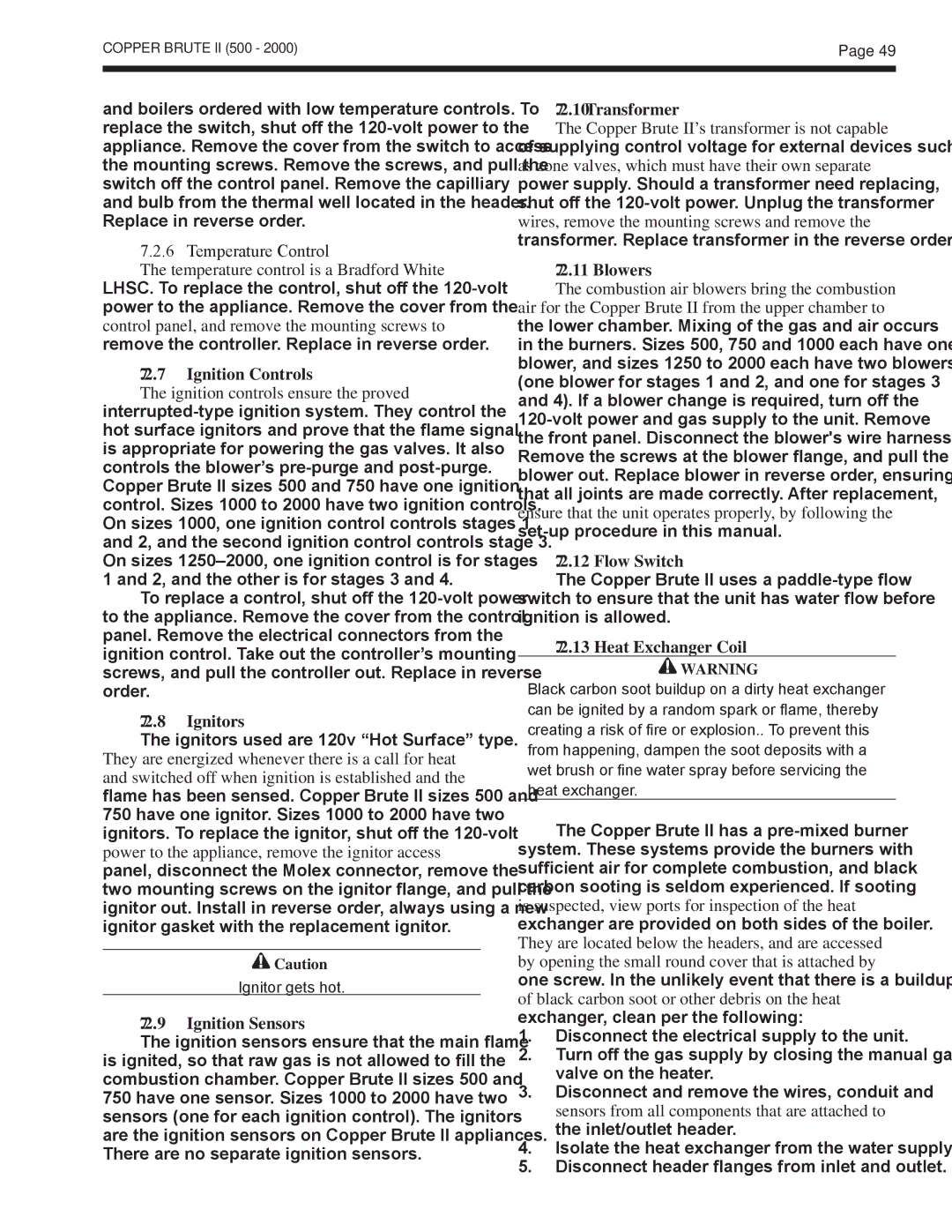 Bradford-White Corp BWCH, BWCV Temperature Control, Ignition Controls, Ignitors, Ignition Sensors, Transformer, Blowers 