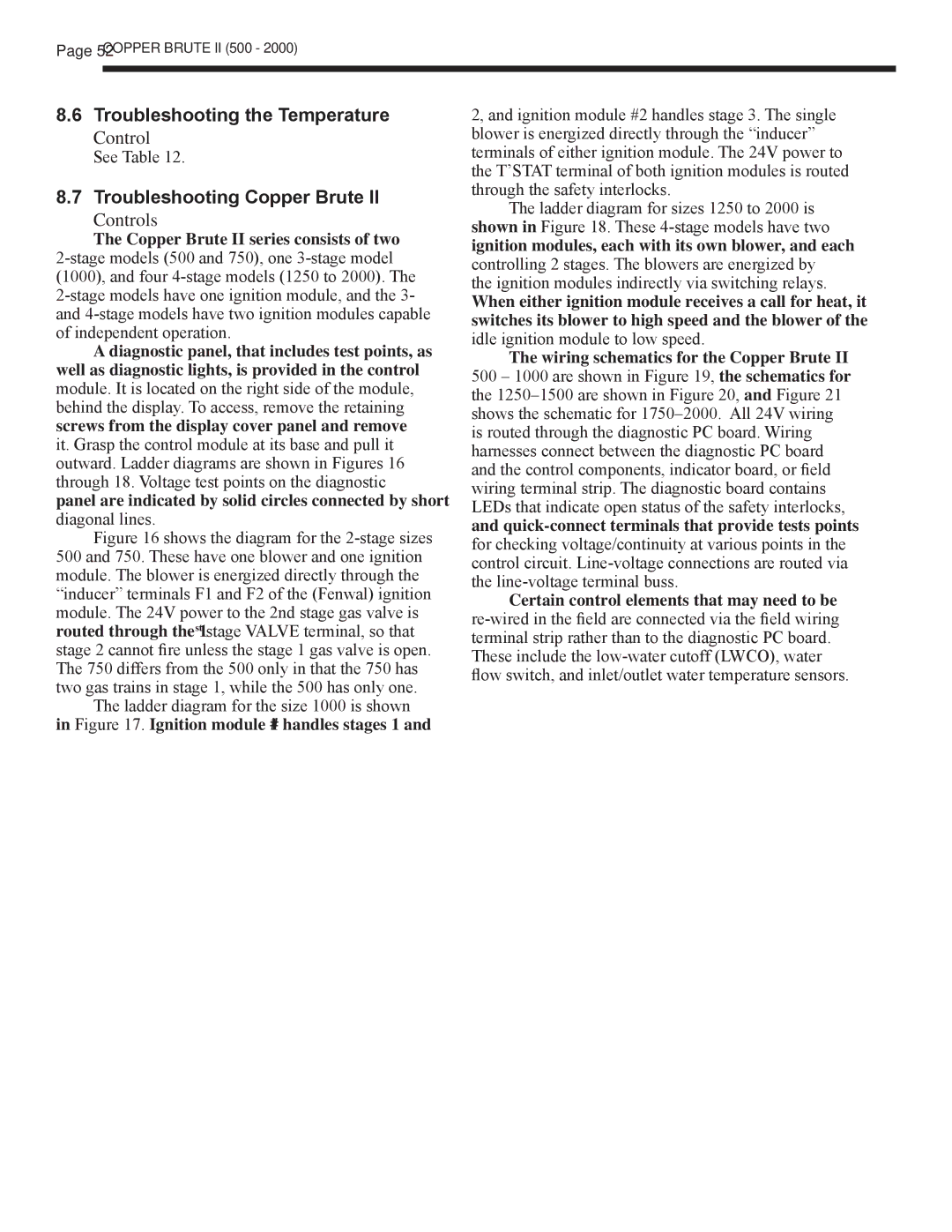 Bradford-White Corp BWCH, BWCV warranty Troubleshooting the Temperature Control, Troubleshooting Copper Brute Controls 