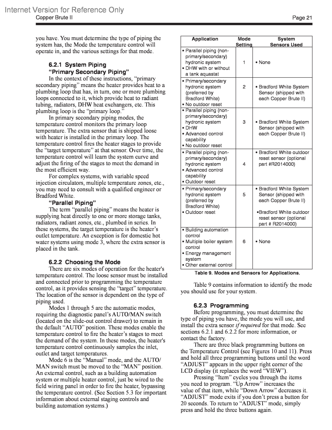 Bradford-White Corp BWCV Internet Version for Reference Only, System Piping “Primary Secondary Piping”, “Parallel Piping” 