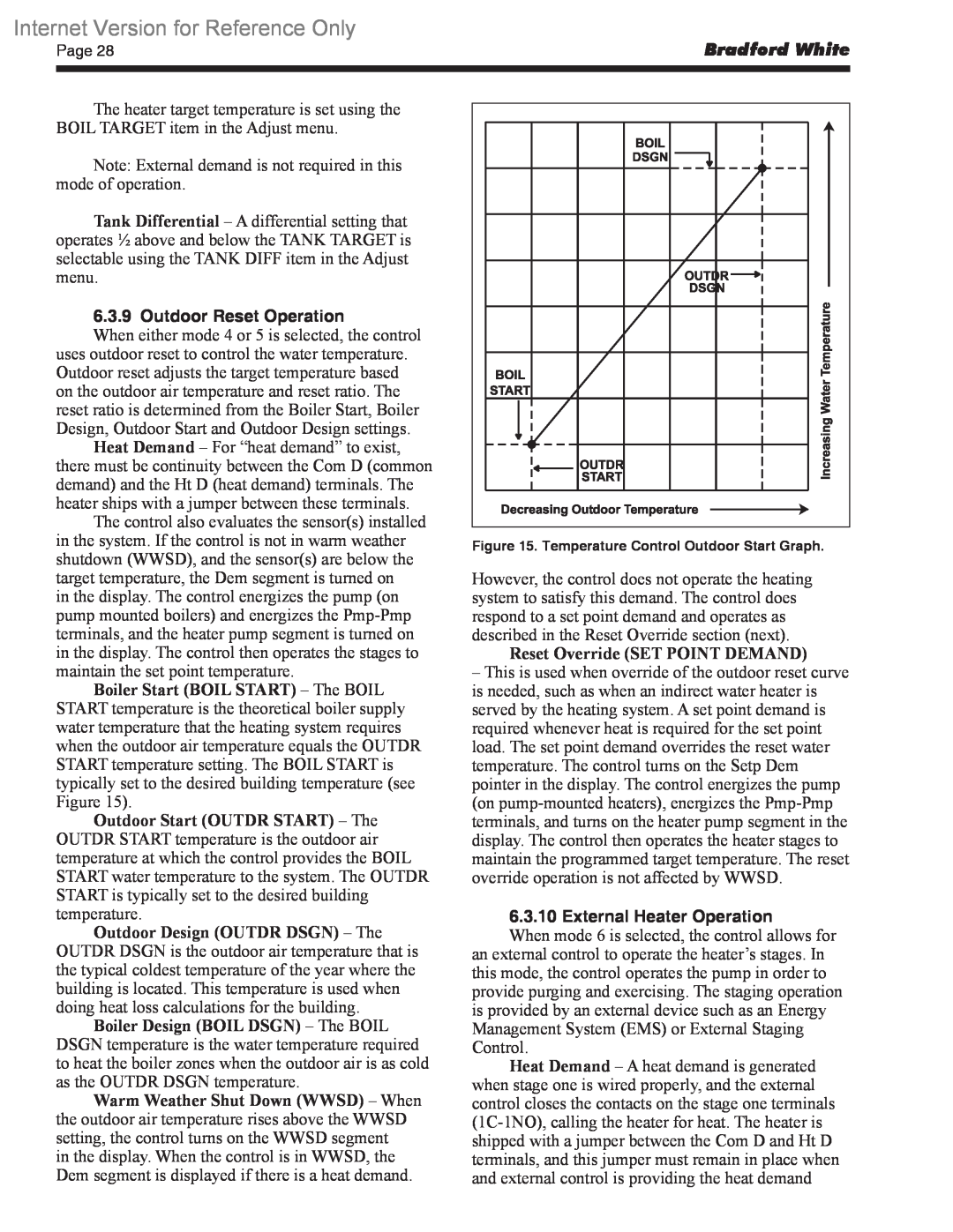 Bradford-White Corp BWCV warranty Internet Version for Reference Only, Bradford White, Outdoor Reset Operation 