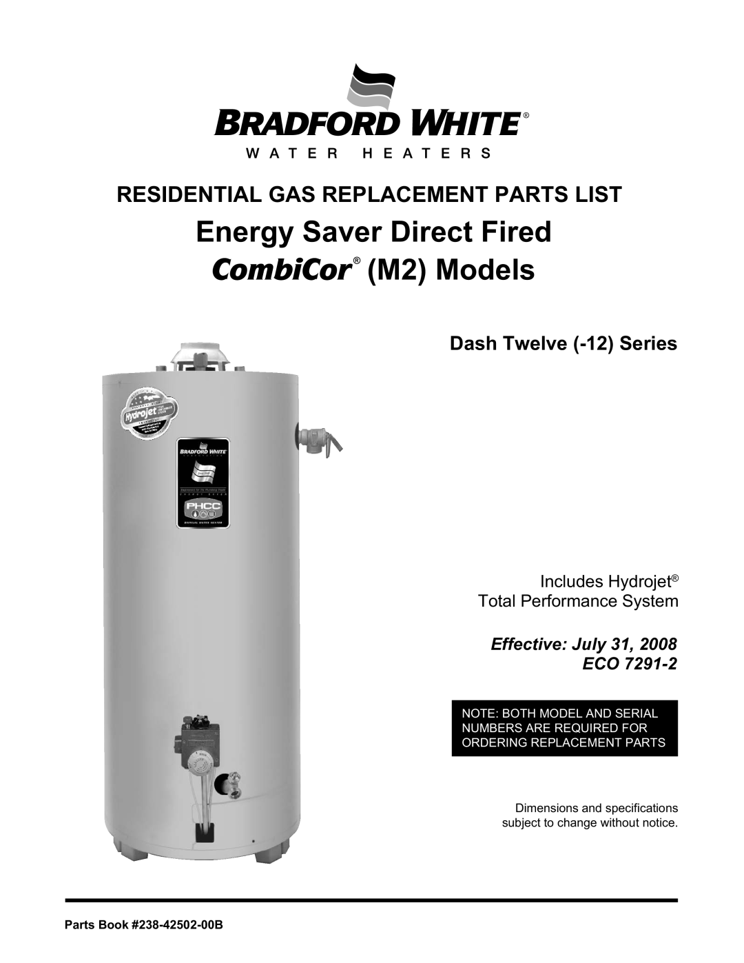 Bradford-White Corp EN)-12 dimensions Energy Saver Direct Fired CombiCor M2 Models, Residential Gas Replacement Parts List 