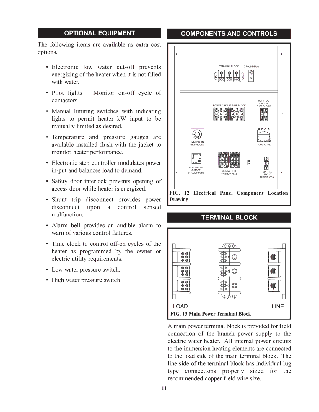 Bradford-White Corp Commercial Electric Water Heaters, 900kW Optional Equipment Components and Controls, Terminal Block 