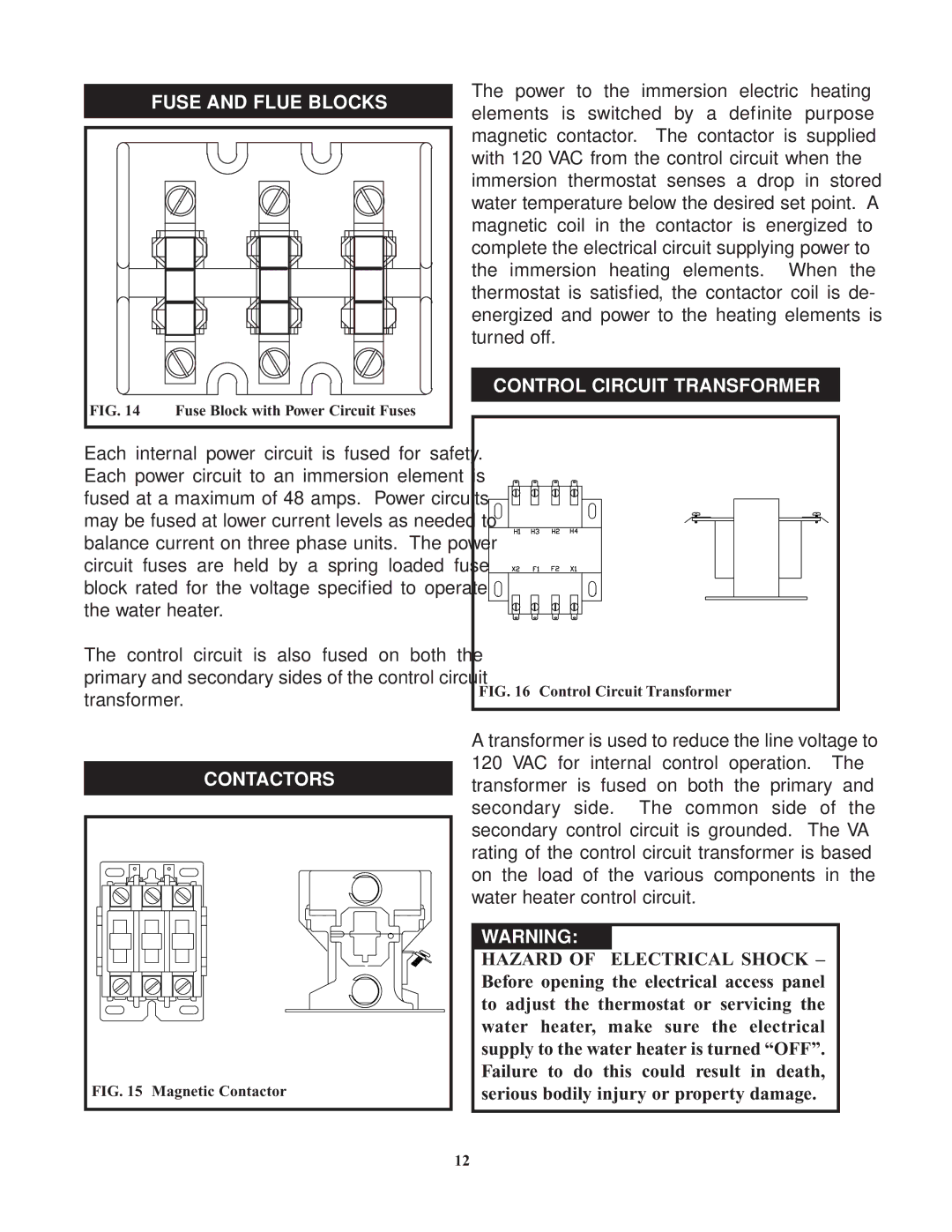 Bradford-White Corp 900kW, 9kW service manual Fuse and Flue Blocks, Contactors, Control Circuit Transformer 