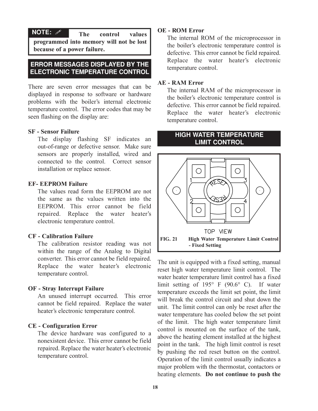 Bradford-White Corp 900kW, 9kW, Commercial Electric Water Heaters service manual High Water Temperature Limit Control 