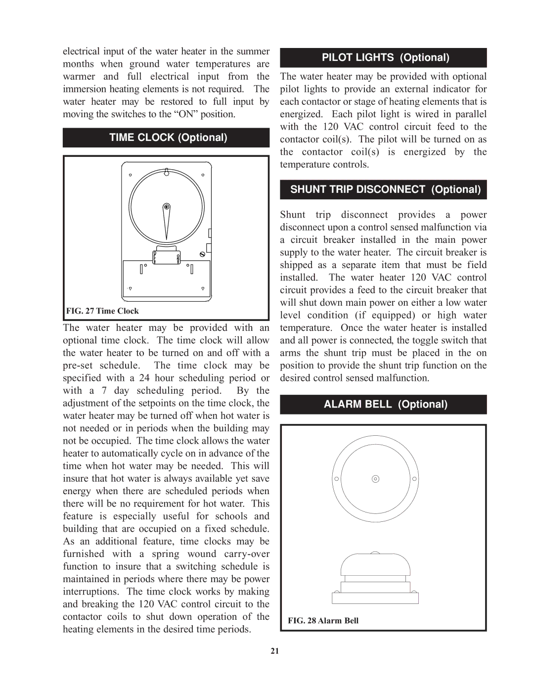 Bradford-White Corp 900kW, 9kW, Commercial Electric Water Heaters service manual Time Clock Optional 