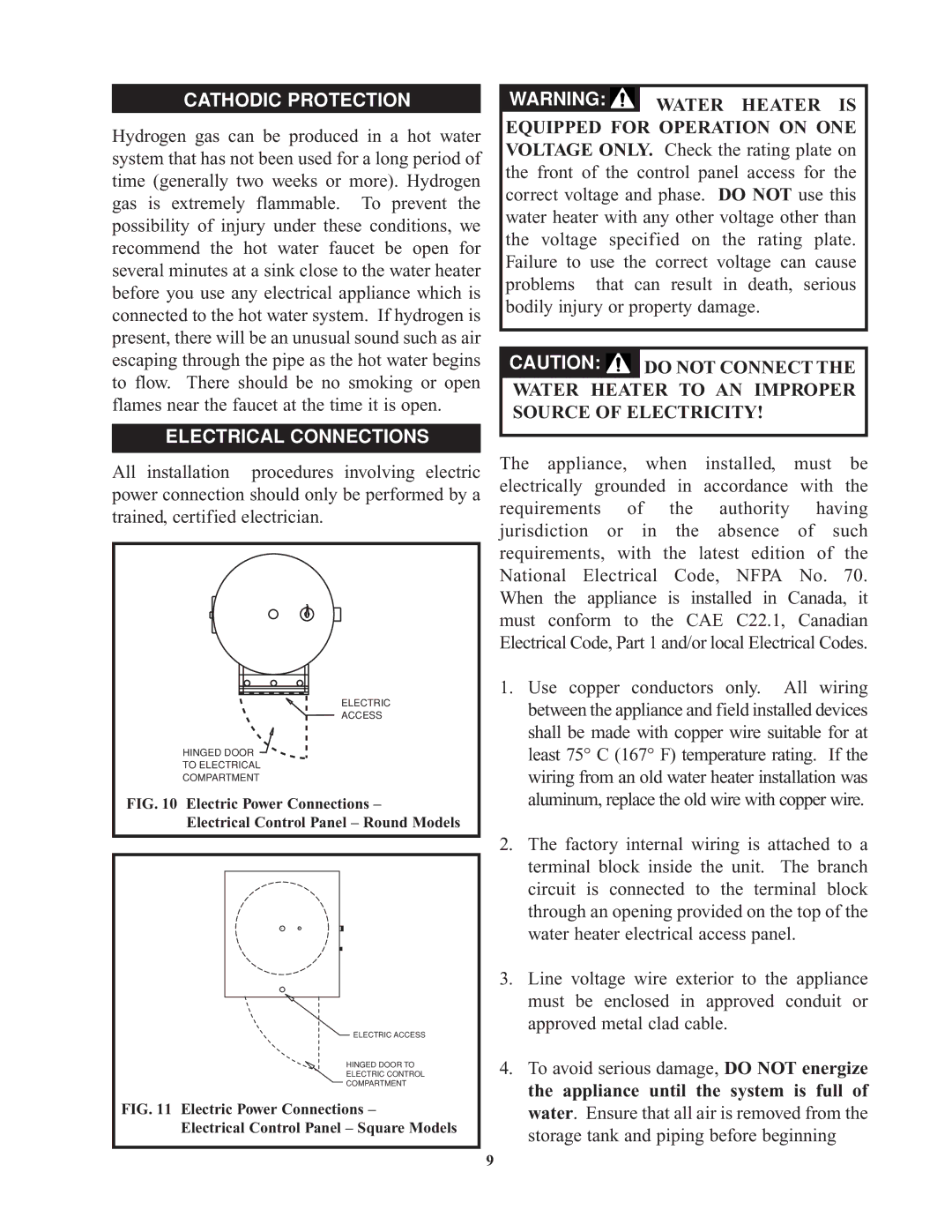 Bradford-White Corp 900kW, 9kW, Commercial Electric Water Heaters service manual Cathodic Protection, Electrical Connections 