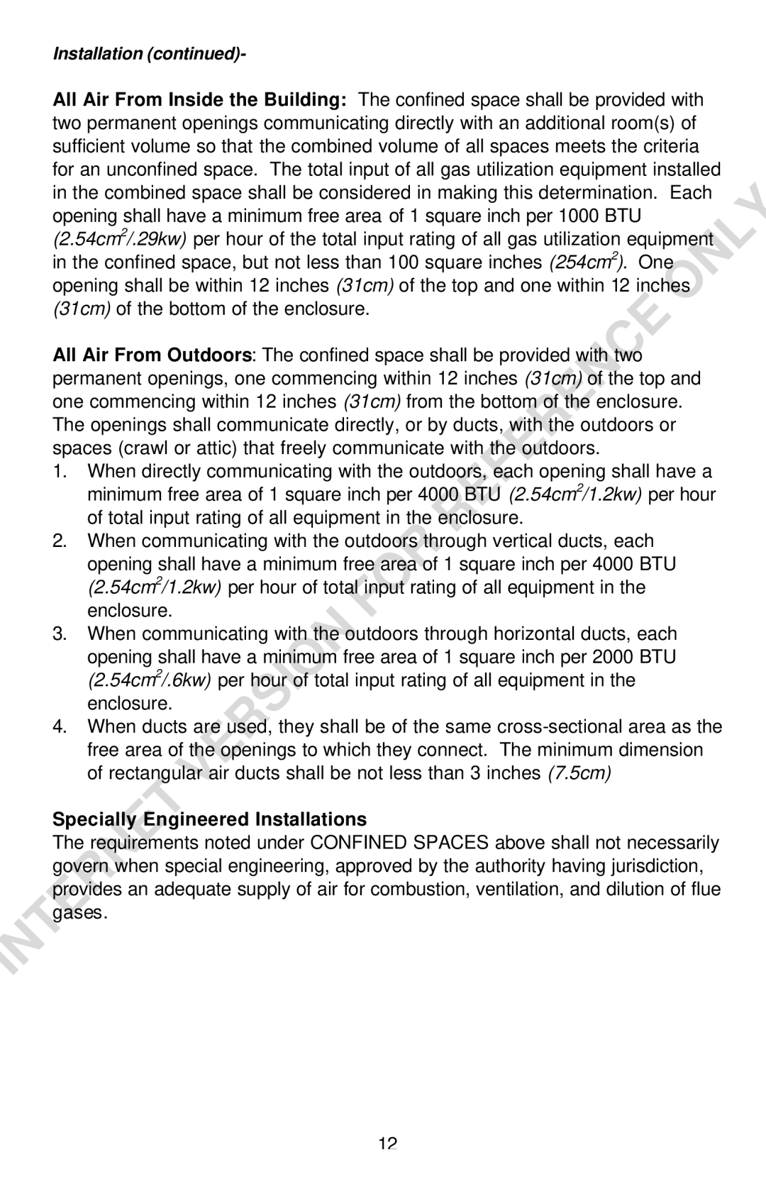 Bradford-White Corp Convection Heater instruction manual Specially Engineered Installations 