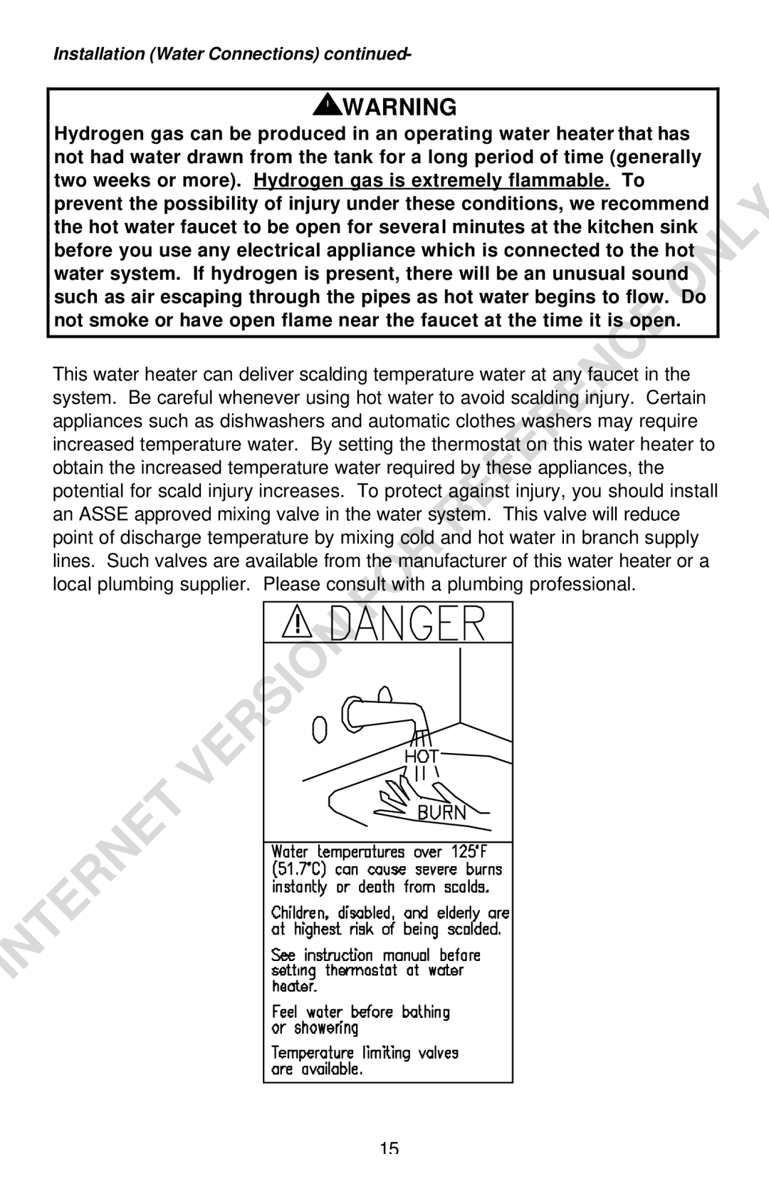 Bradford-White Corp Convection Heater instruction manual Installation Water Connections 