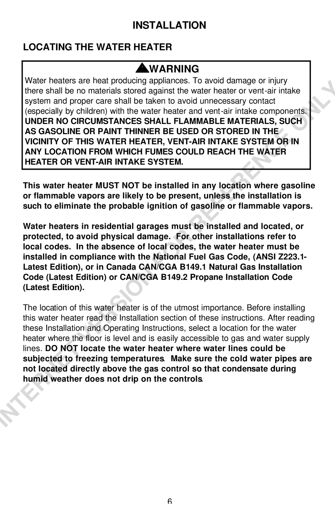 Bradford-White Corp Convection Heater instruction manual Installation, Locating the Water Heater 