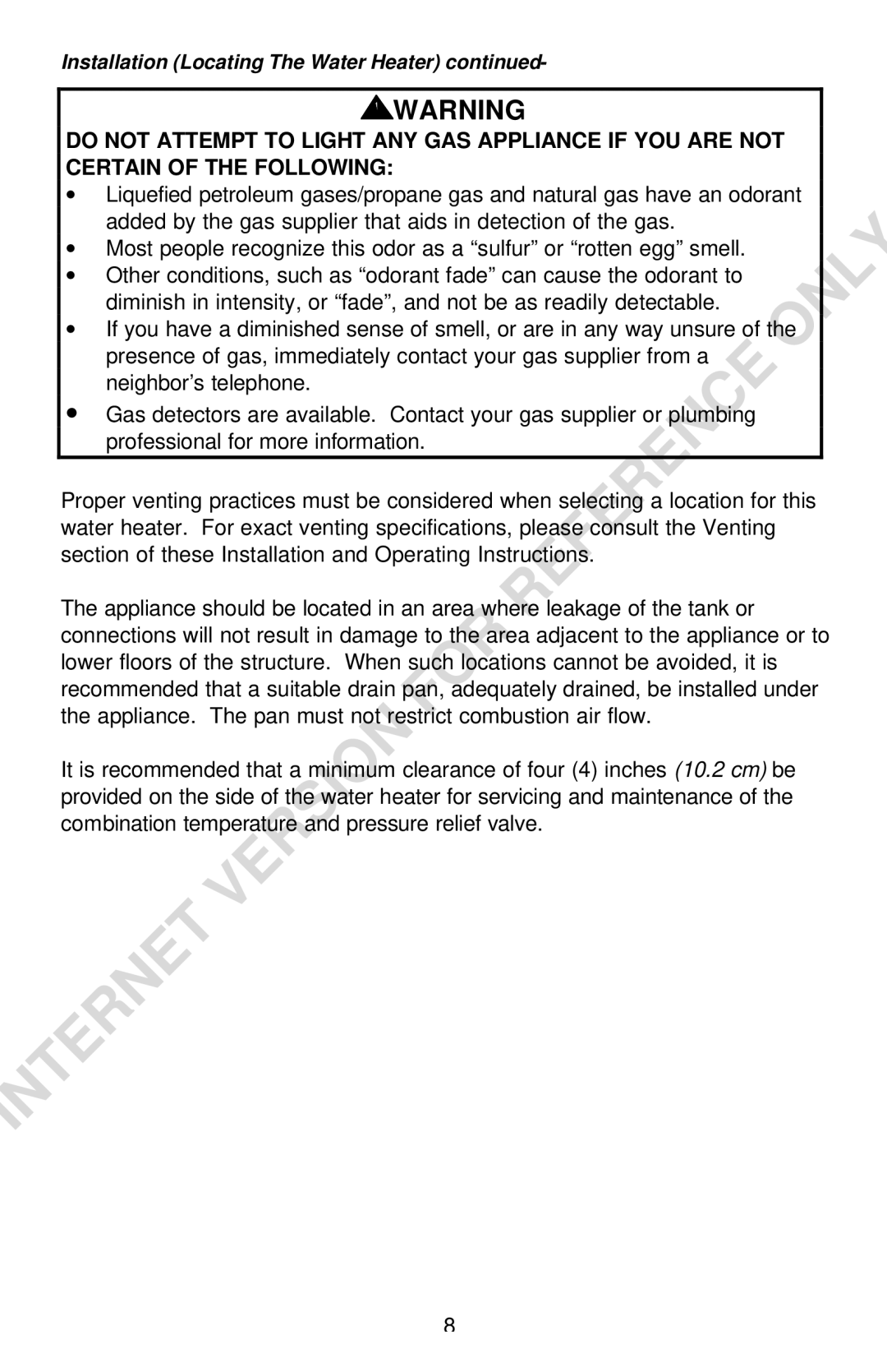 Bradford-White Corp Convection Heater instruction manual Installation Locating The Water Heater 