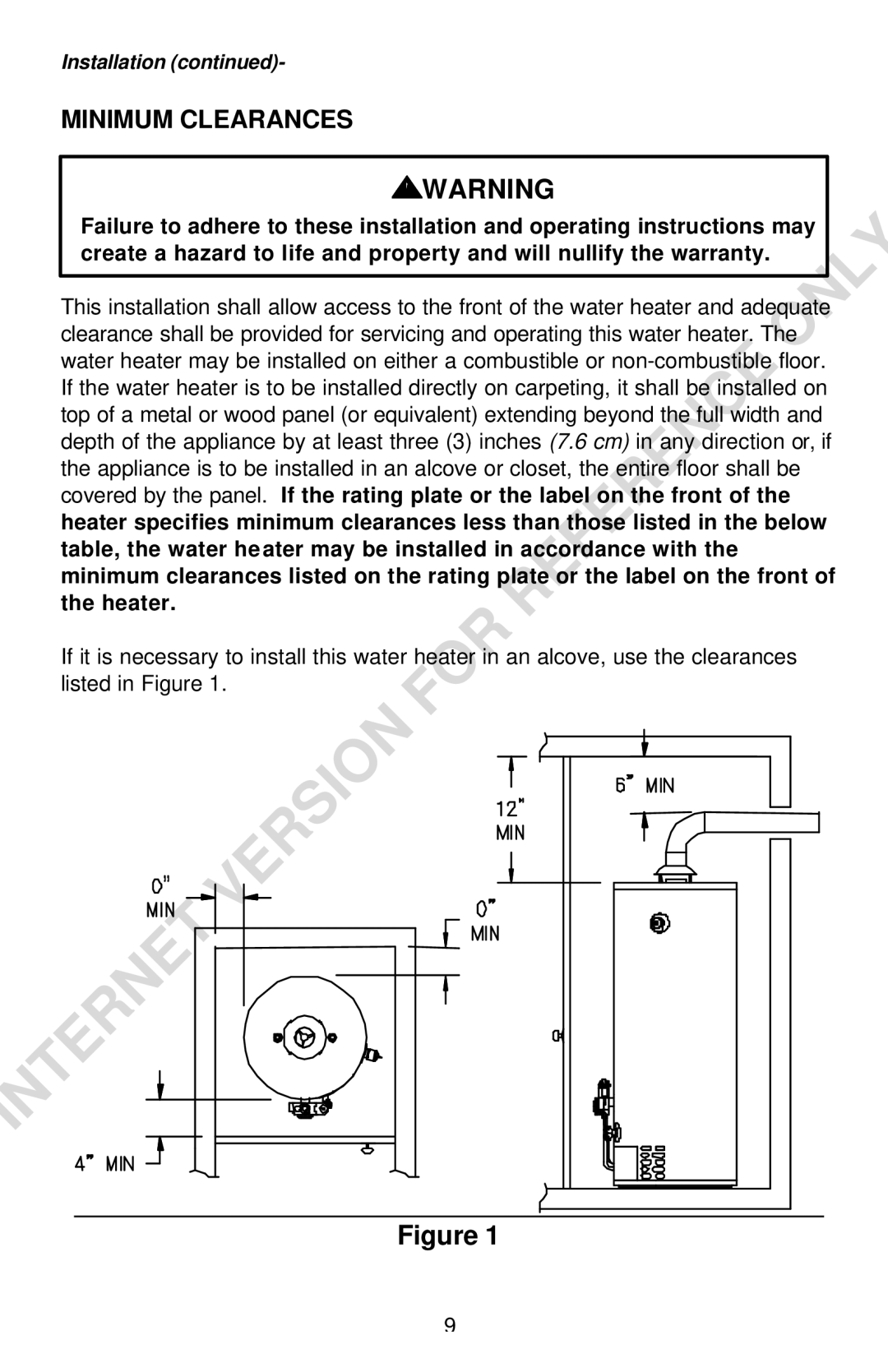 Bradford-White Corp Convection Heater instruction manual Minimum Clearances 