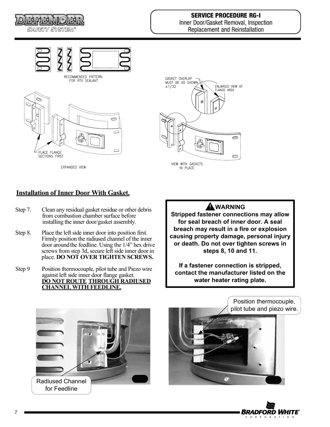 Bradford-White Corp MI404T, CX), M1XR403S*FCX, MI50L, MI504S, MI60T, MI40T, MI30T, M430T Installation of Inner Door With Gasket 