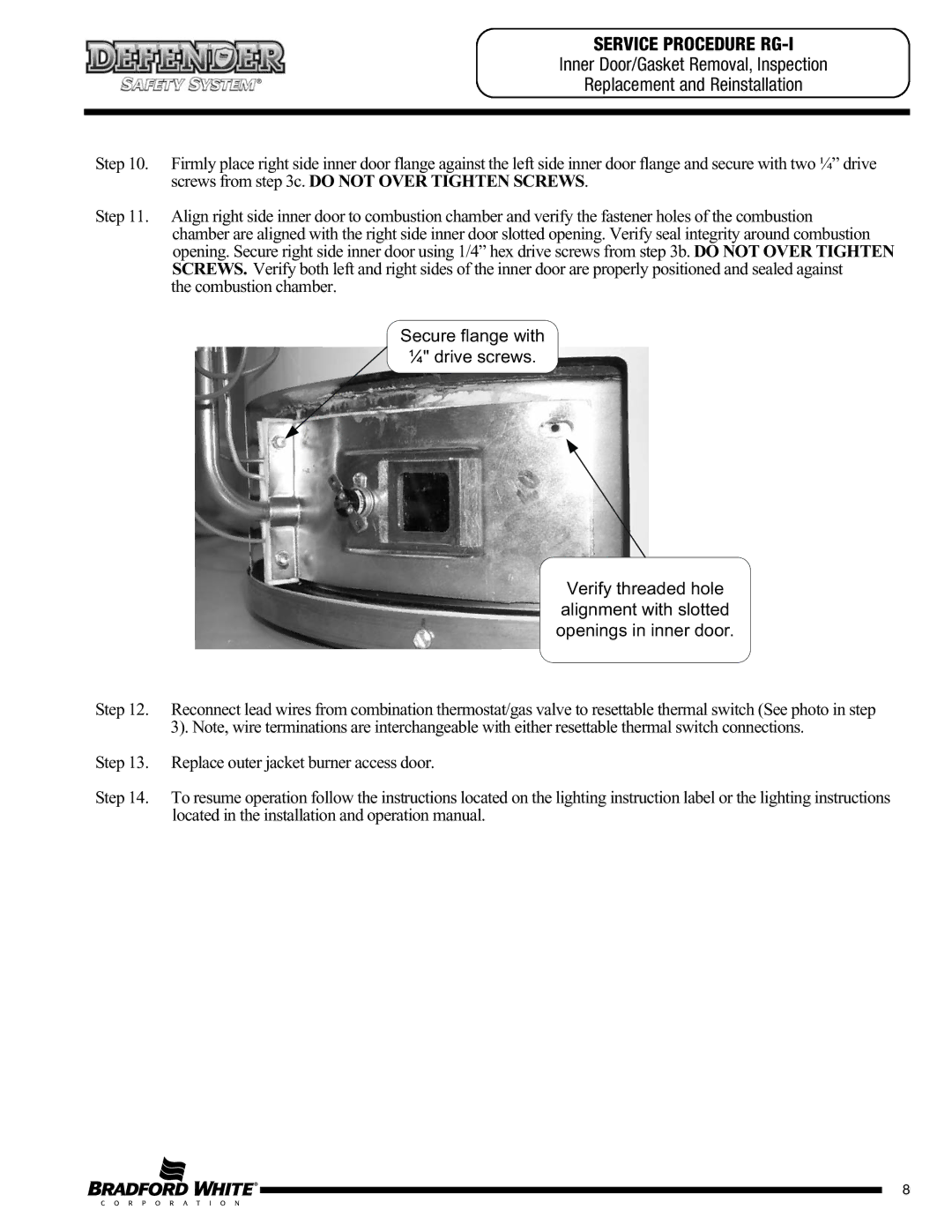 Bradford-White Corp MI30T, CX), M1XR403S*FCX, MI50L, MI504S, MI60T, MI40T, MI404T, M430T Replace outer jacket burner access door 