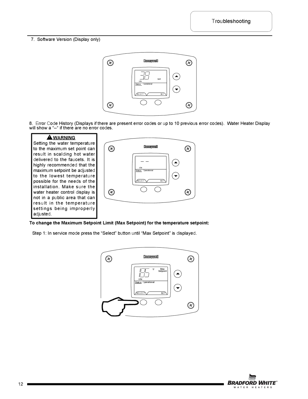 Bradford-White Corp D-38T-155 service manual Software Version Display only 