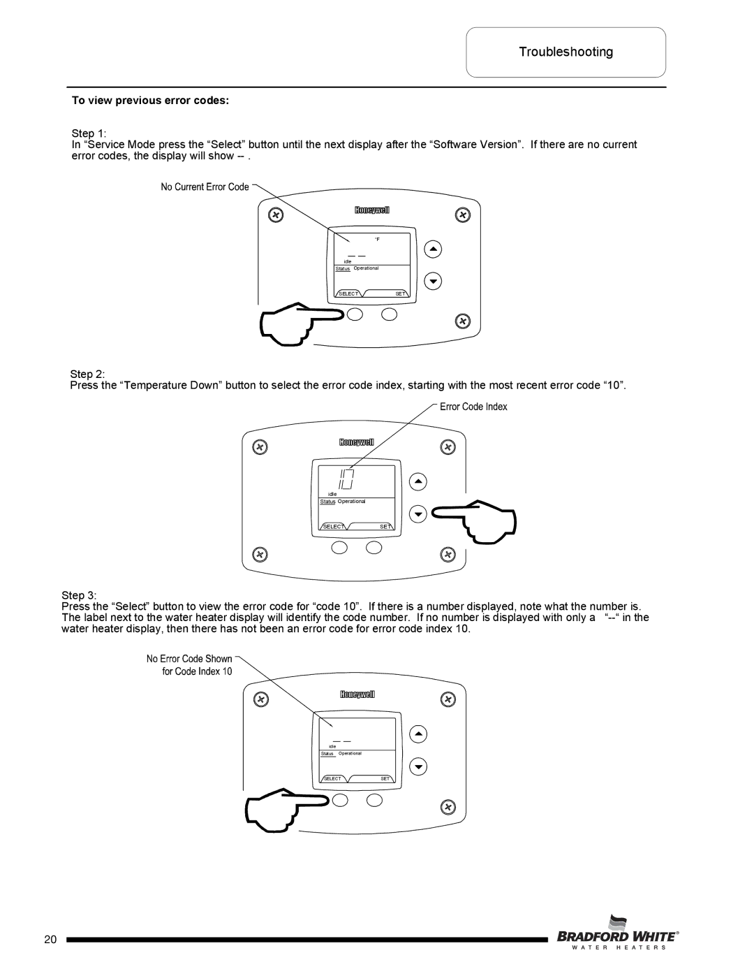 Bradford-White Corp D-38T-155 service manual To view previous error codes 