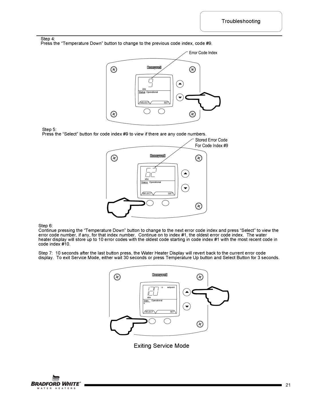 Bradford-White Corp D-38T-155 service manual ExitingSELECTServiceSET Mode 