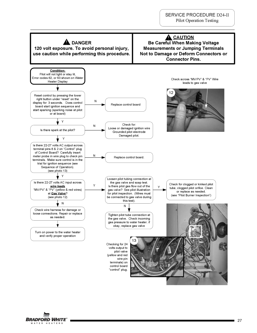 Bradford-White Corp D-38T-155 service manual Service Procedure D24-II, Pilot Operation Testing, 131 