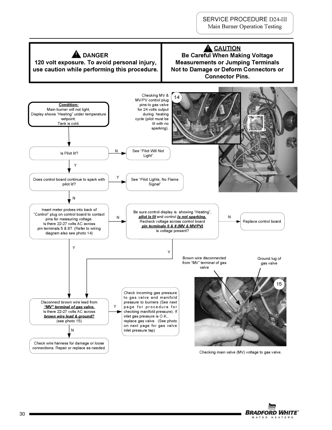 Bradford-White Corp D-38T-155 service manual Service Procedure D24-III, Main Burner Operation Testing, 114 