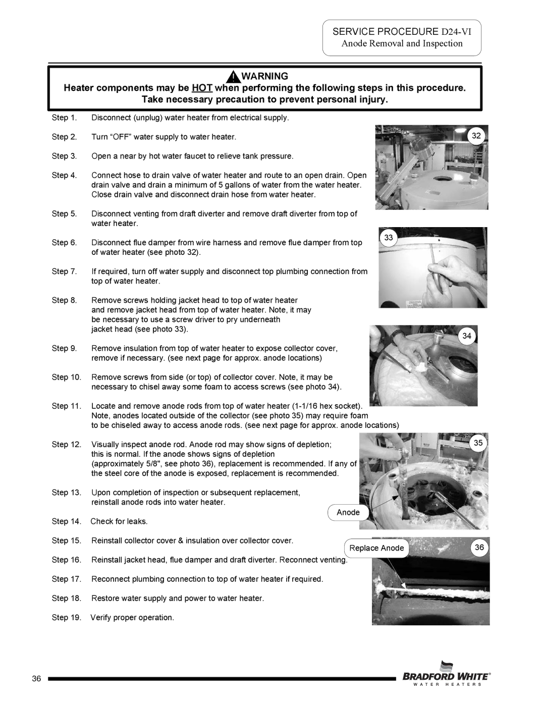 Bradford-White Corp D-38T-155 service manual Service Procedure D24-VI 