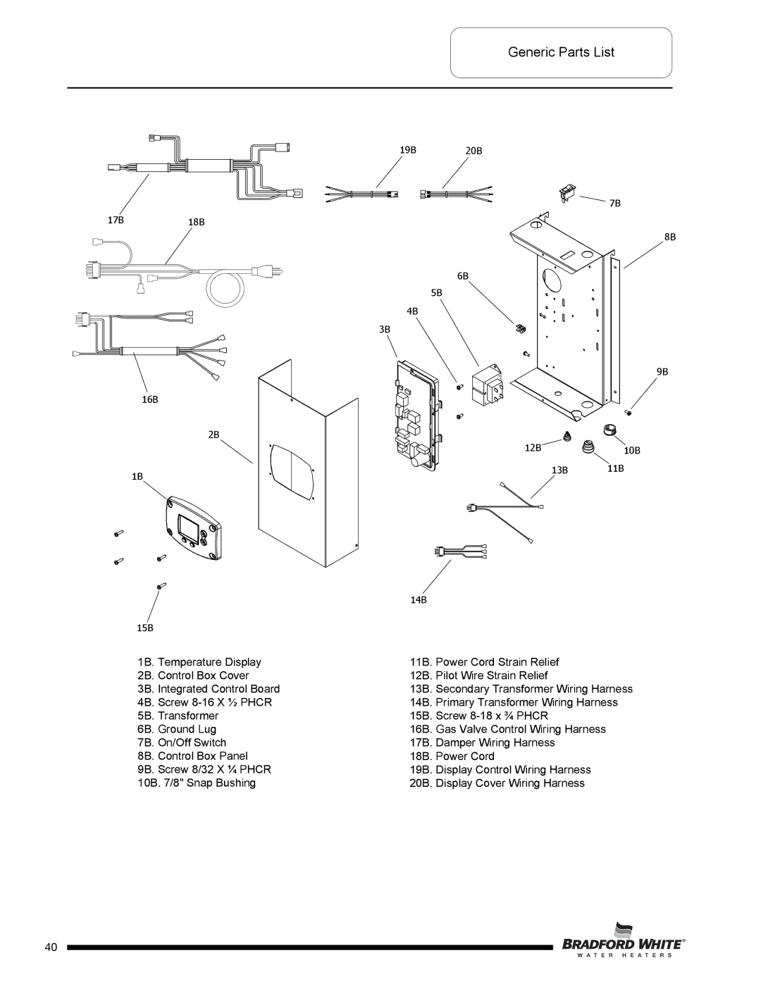 Bradford-White Corp D-38T-155 service manual 19B 20B 17B18B 16B 12B10B 13B, 14B 15B 