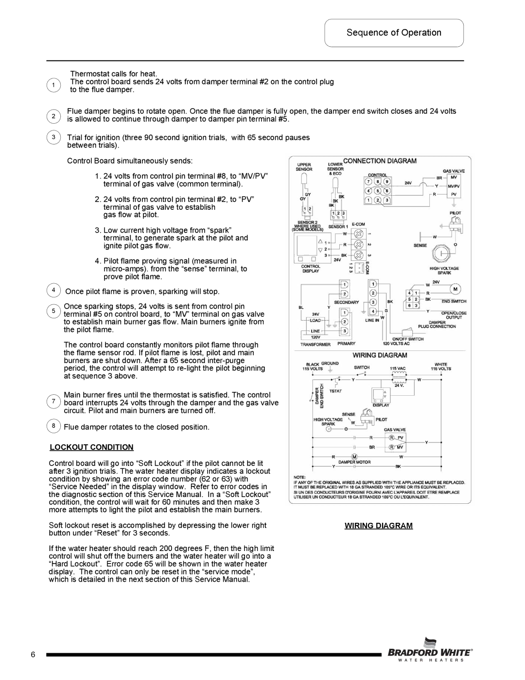 Bradford-White Corp D-38T-155 service manual Sequence of Operation, Lockout Condition 