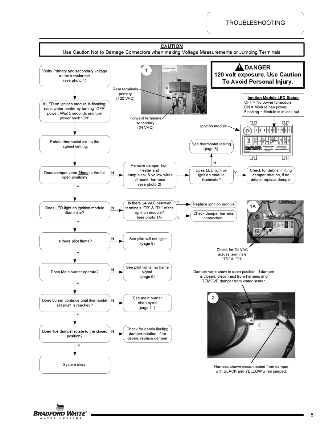 Bradford-White Corp Commerical 24 Volt Flue Damper series Water Heater, D38T155 Troubleshooting, To Avoid Personal Injury 