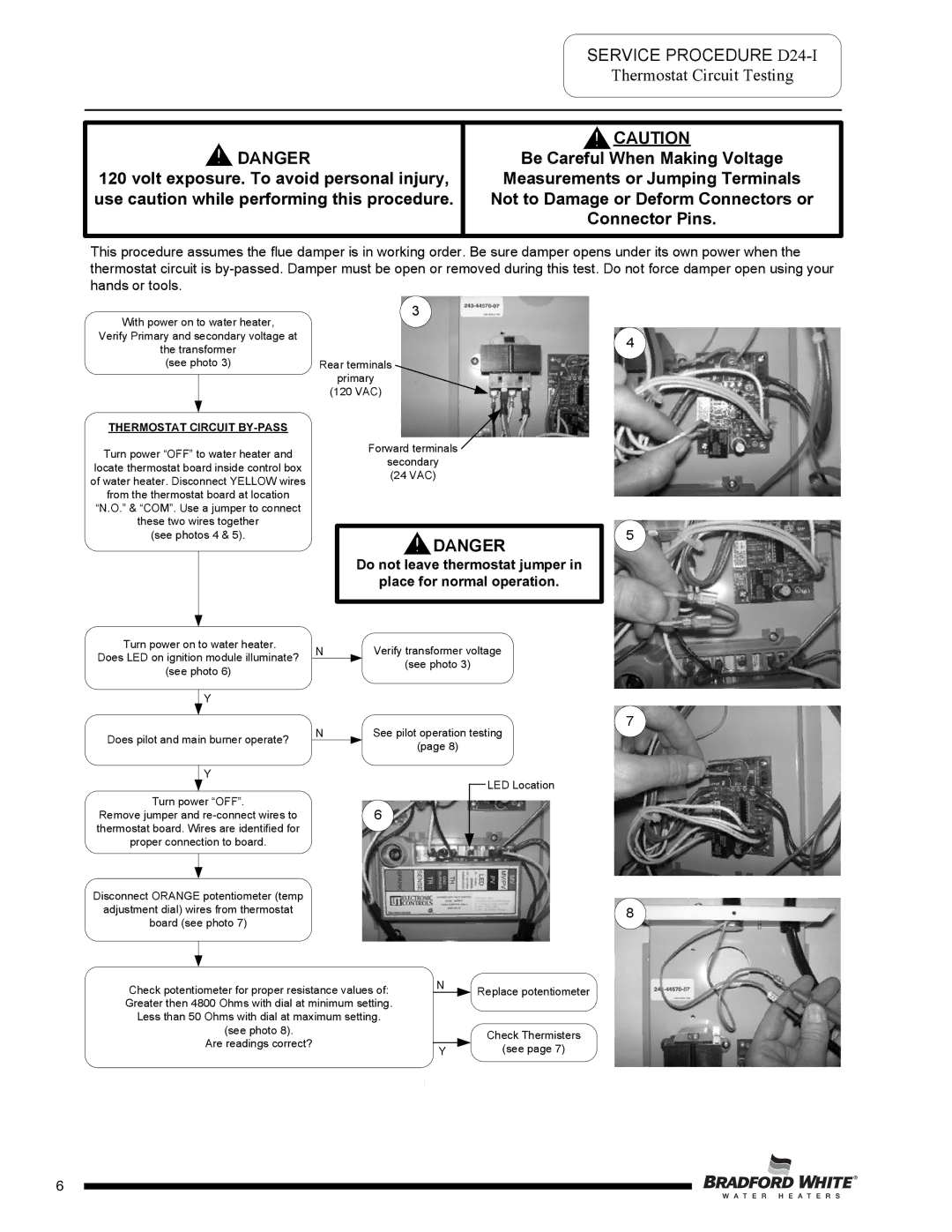 Bradford-White Corp D38T155 service manual Service Procedure D24-I, Thermostat Circuit Testing 