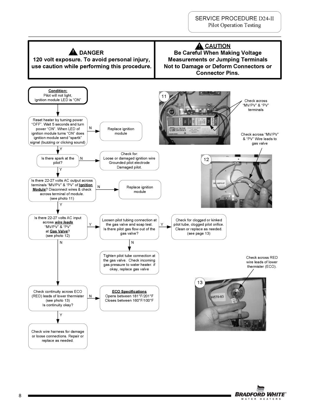 Bradford-White Corp D38T155 service manual Service Procedure D24-II, Pilot Operation Testing 