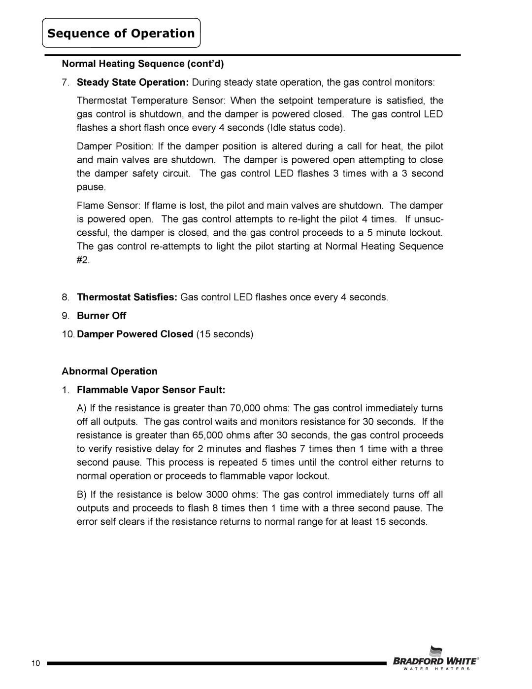 Bradford-White Corp D4403S*F(BN, D4504S*F(BN, SX) service manual Normal Heating Sequence cont’d 