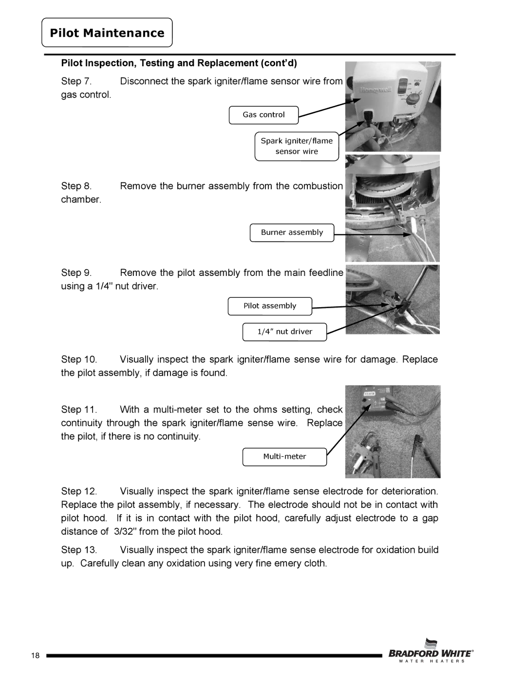 Bradford-White Corp D4504S*F(BN, D4403S*F(BN, SX) service manual Pilot Inspection, Testing and Replacement cont’d 