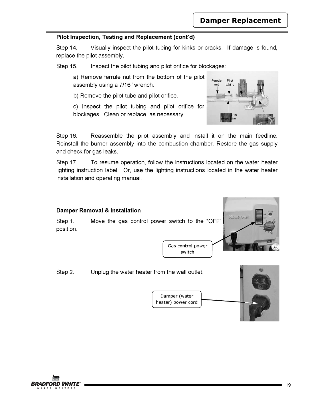 Bradford-White Corp D4403S*F(BN, D4504S*F(BN, SX) service manual Damper Replacement, Damper Removal & Installation 