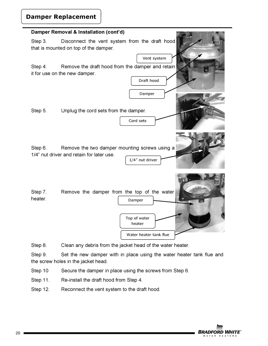 Bradford-White Corp SX), D4504S*F(BN, D4403S*F(BN service manual Damper Removal & Installation cont’d 