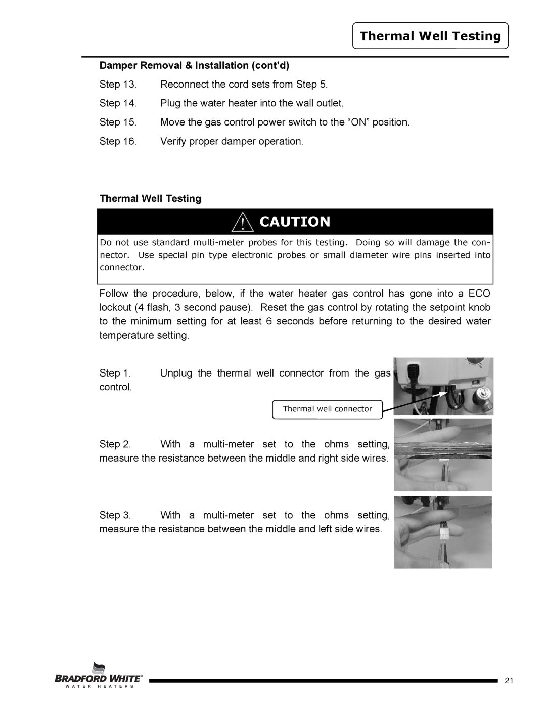 Bradford-White Corp D4504S*F(BN, D4403S*F(BN, SX) service manual Thermal Well Testing 