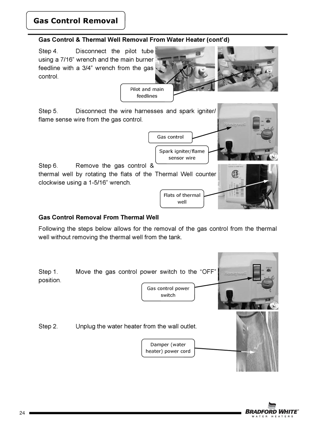 Bradford-White Corp D4504S*F(BN, SX) Gas Control Removal, Gas Control & Thermal Well Removal From Water Heater cont’d 