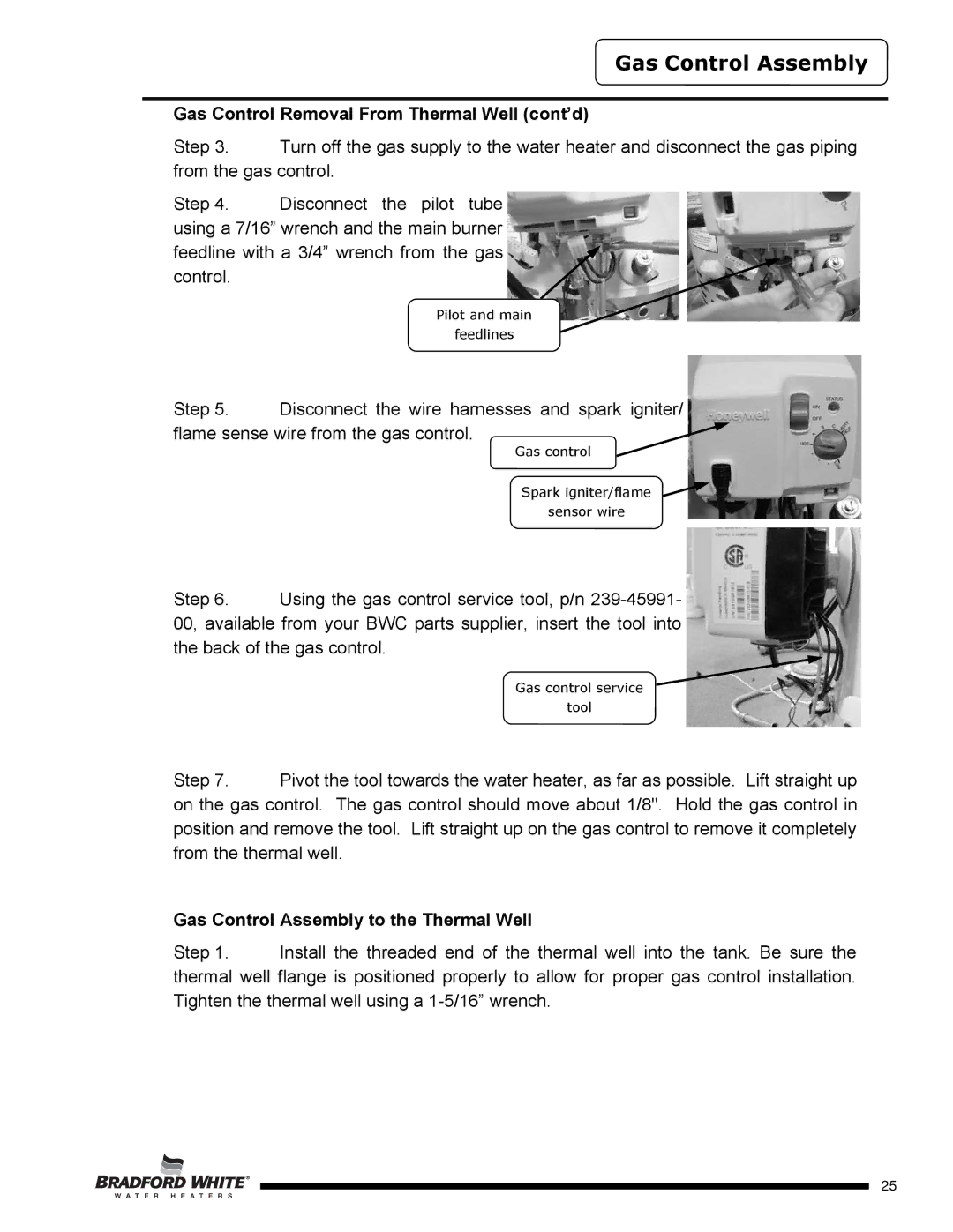 Bradford-White Corp D4403S*F(BN, D4504S*F(BN, SX) Gas Control Assembly, Gas Control Removal From Thermal Well cont’d 