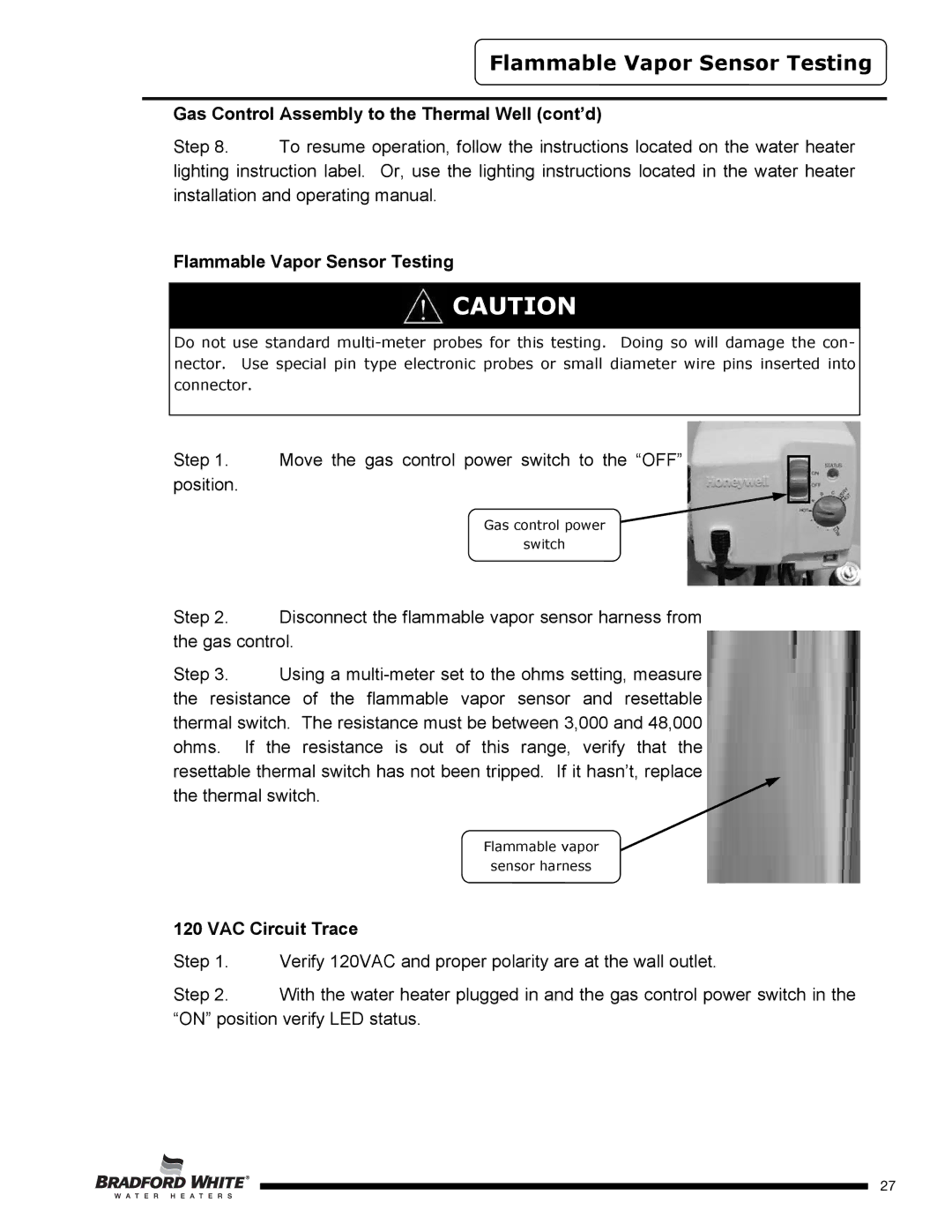 Bradford-White Corp D4504S*F(BN, D4403S*F(BN, SX) service manual Flammable Vapor Sensor Testing, VAC Circuit Trace 