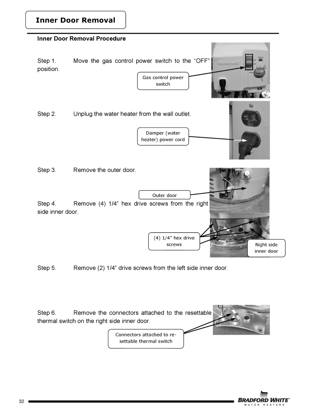 Bradford-White Corp SX), D4504S*F(BN, D4403S*F(BN service manual Inner Door Removal Procedure 