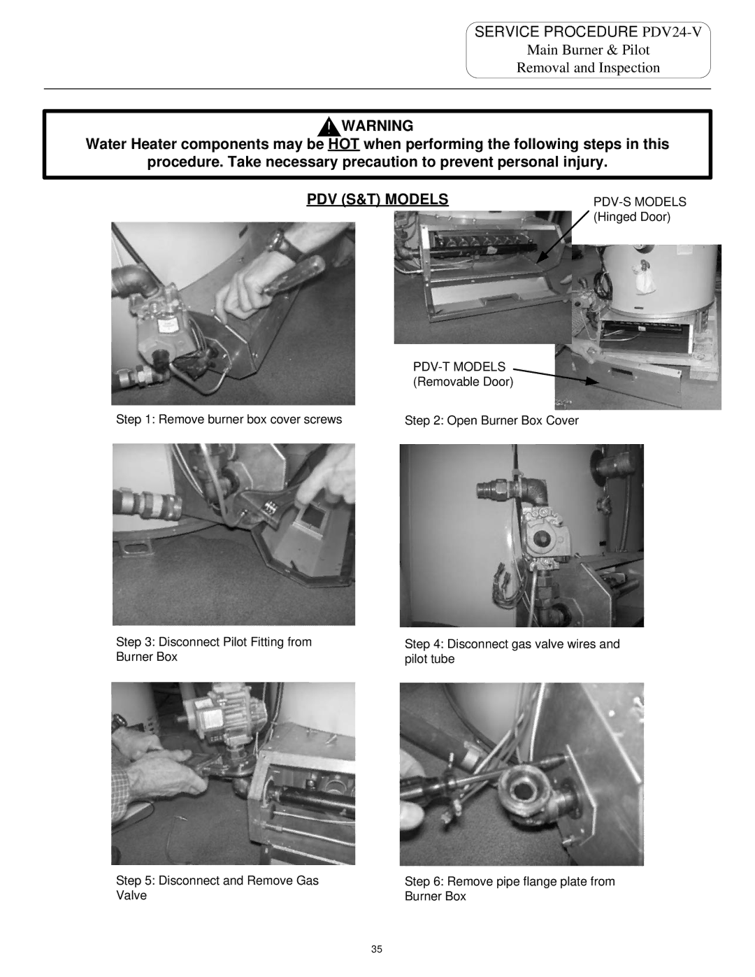 Bradford-White Corp PDV80S250, D80T725, D65T625, PDV100S150, PDV100S250, PDV100T360 Service Procedure PDV24-V, PDV S&T Models 