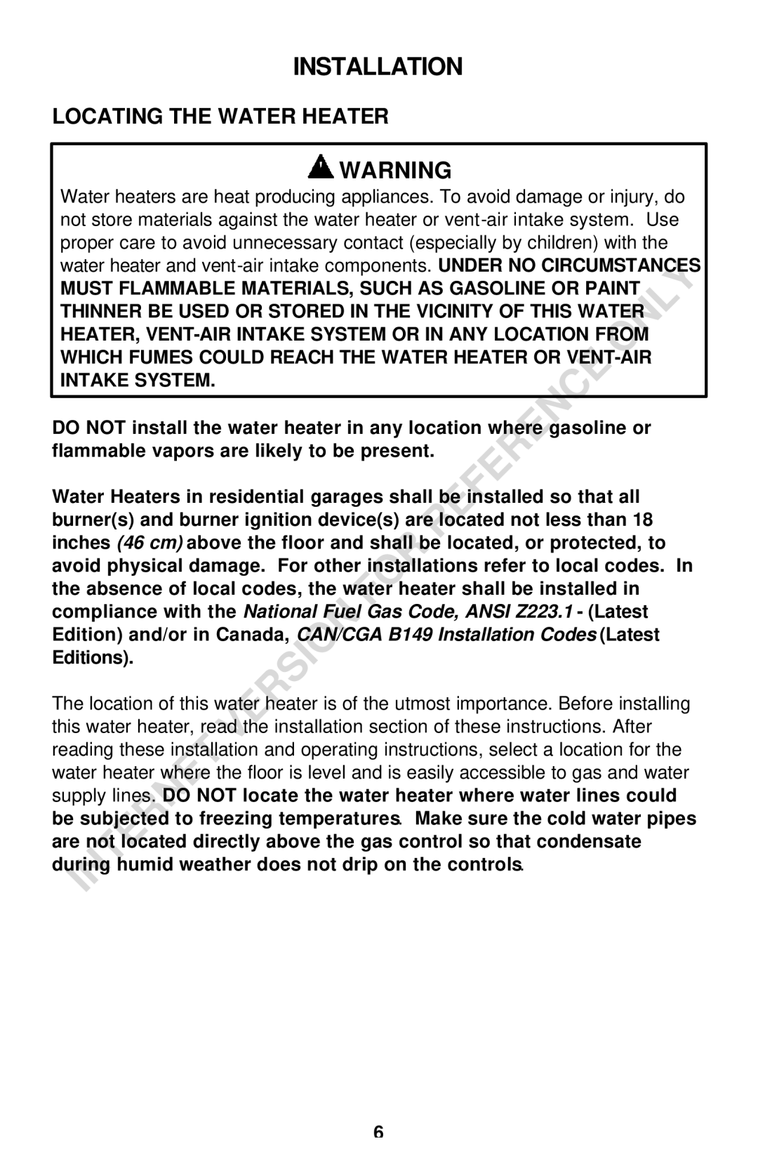 Bradford-White Corp DS140S, DS150S instruction manual Installation, Locating the Water Heater 