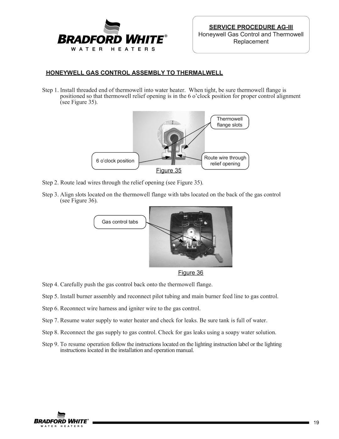 Bradford-White Corp C(S, D)W275T*(BN, CX service manual Honeywell GAS Control Assembly to Thermalwell 