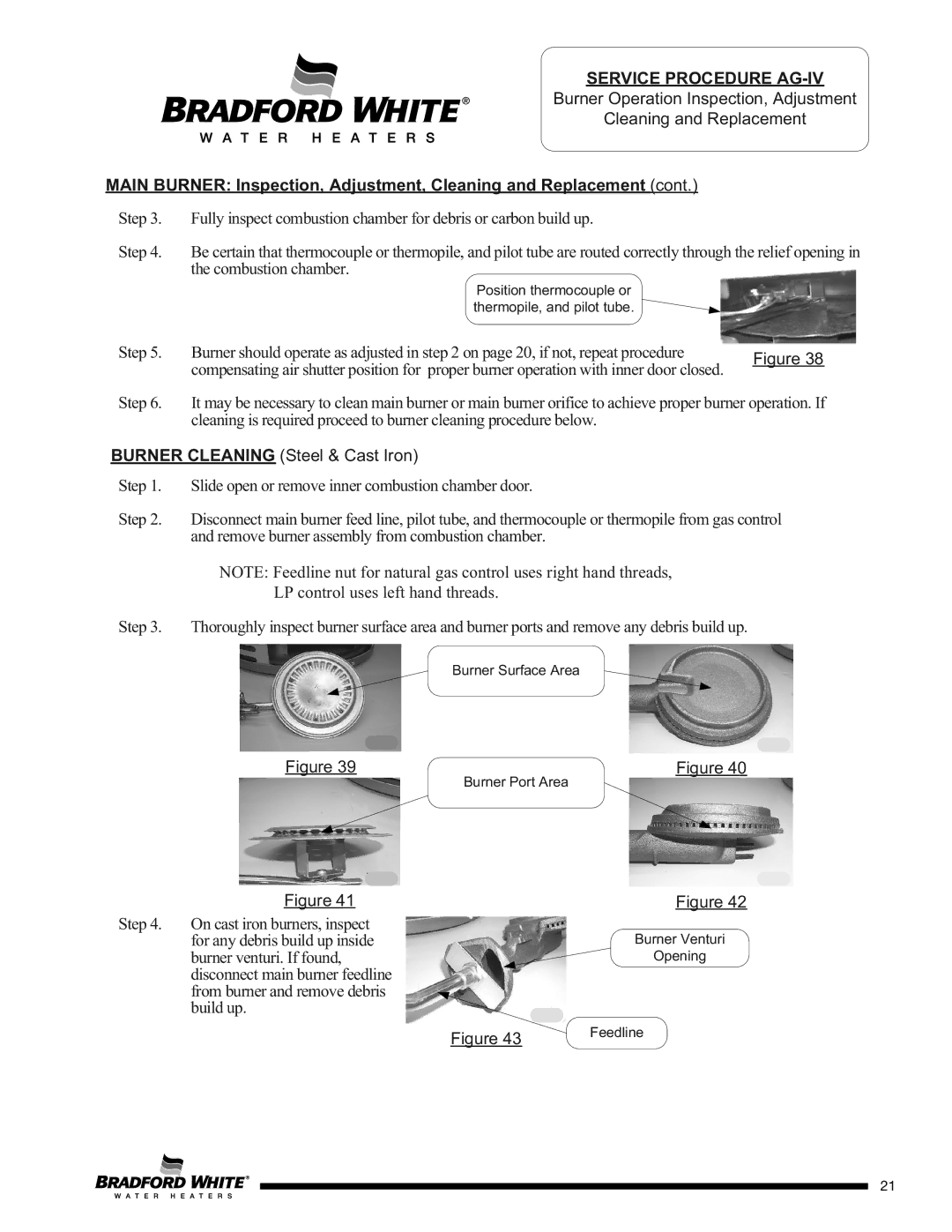 Bradford-White Corp D)W275T*(BN, C(S, CX service manual Burner Cleaning Steel & Cast Iron 