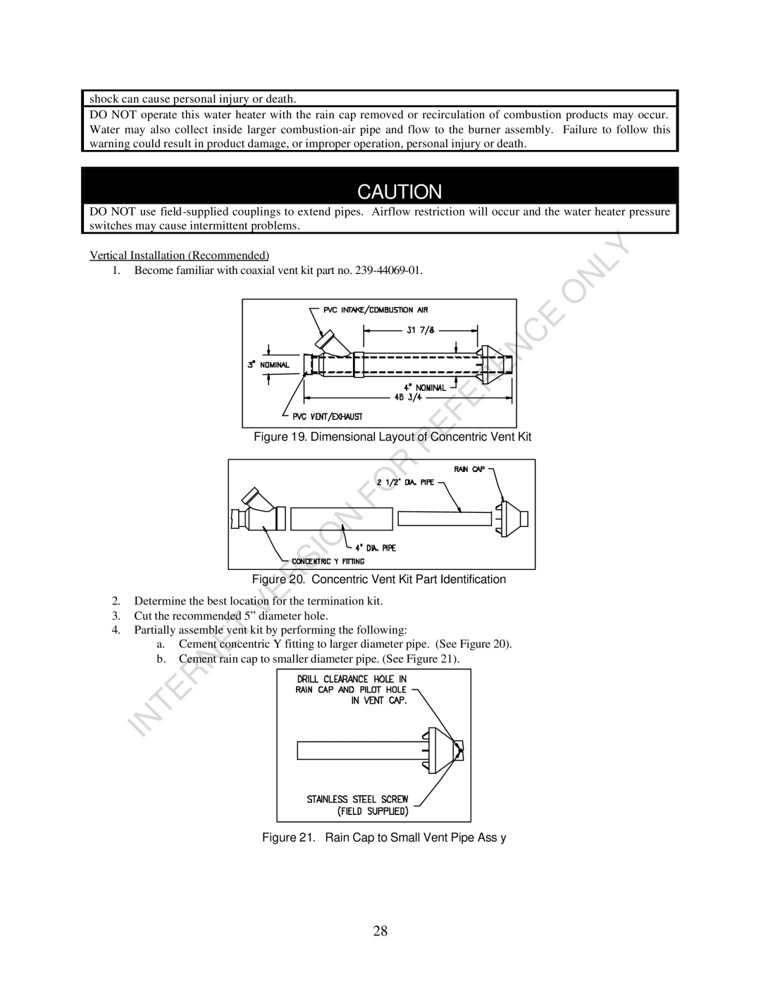 Bradford-White Corp EF Series warranty Dimensional Layout of Concentric Vent Kit 