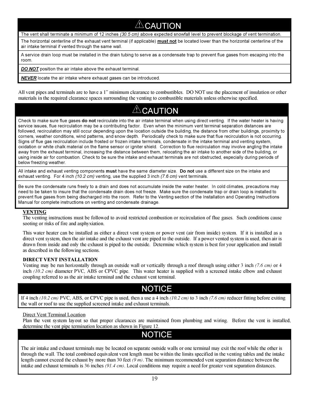 Bradford-White Corp EF operation manual Venting, Direct Vent Installation 