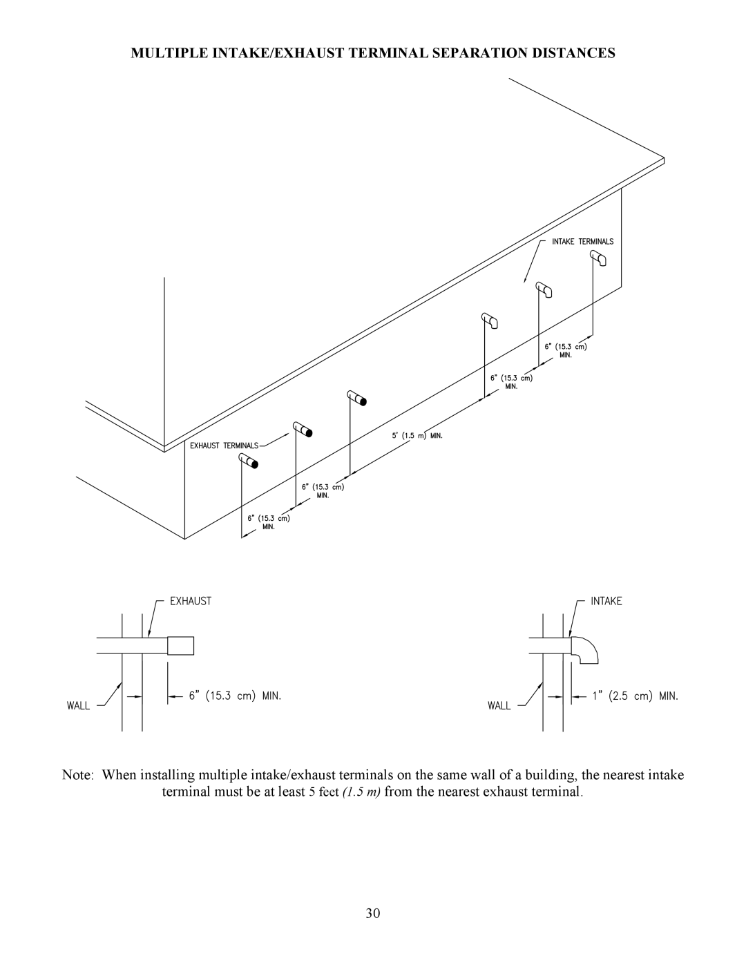 Bradford-White Corp EF operation manual Multiple INTAKE/EXHAUST Terminal Separation Distances 