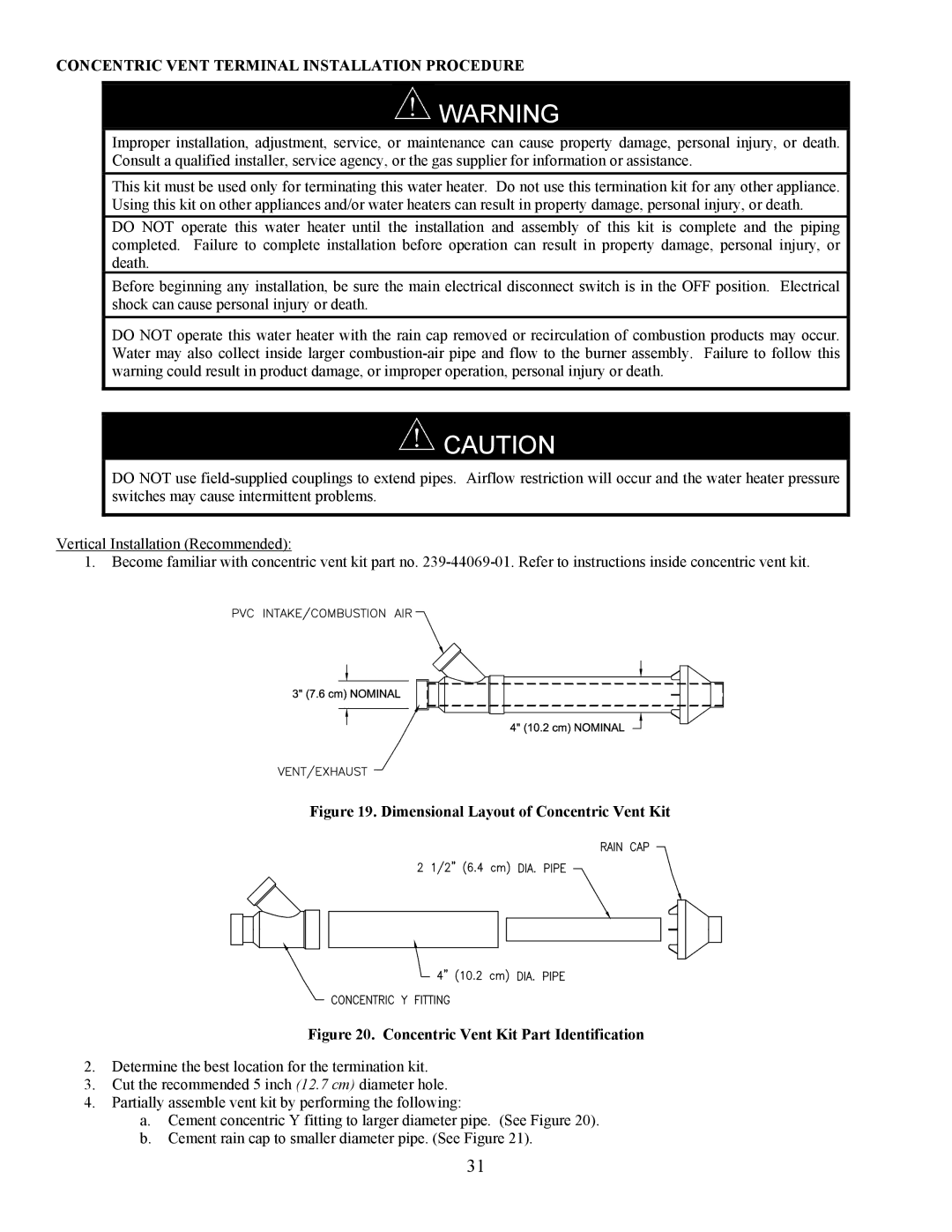 Bradford-White Corp EF Concentric Vent Terminal Installation Procedure, Dimensional Layout of Concentric Vent Kit 