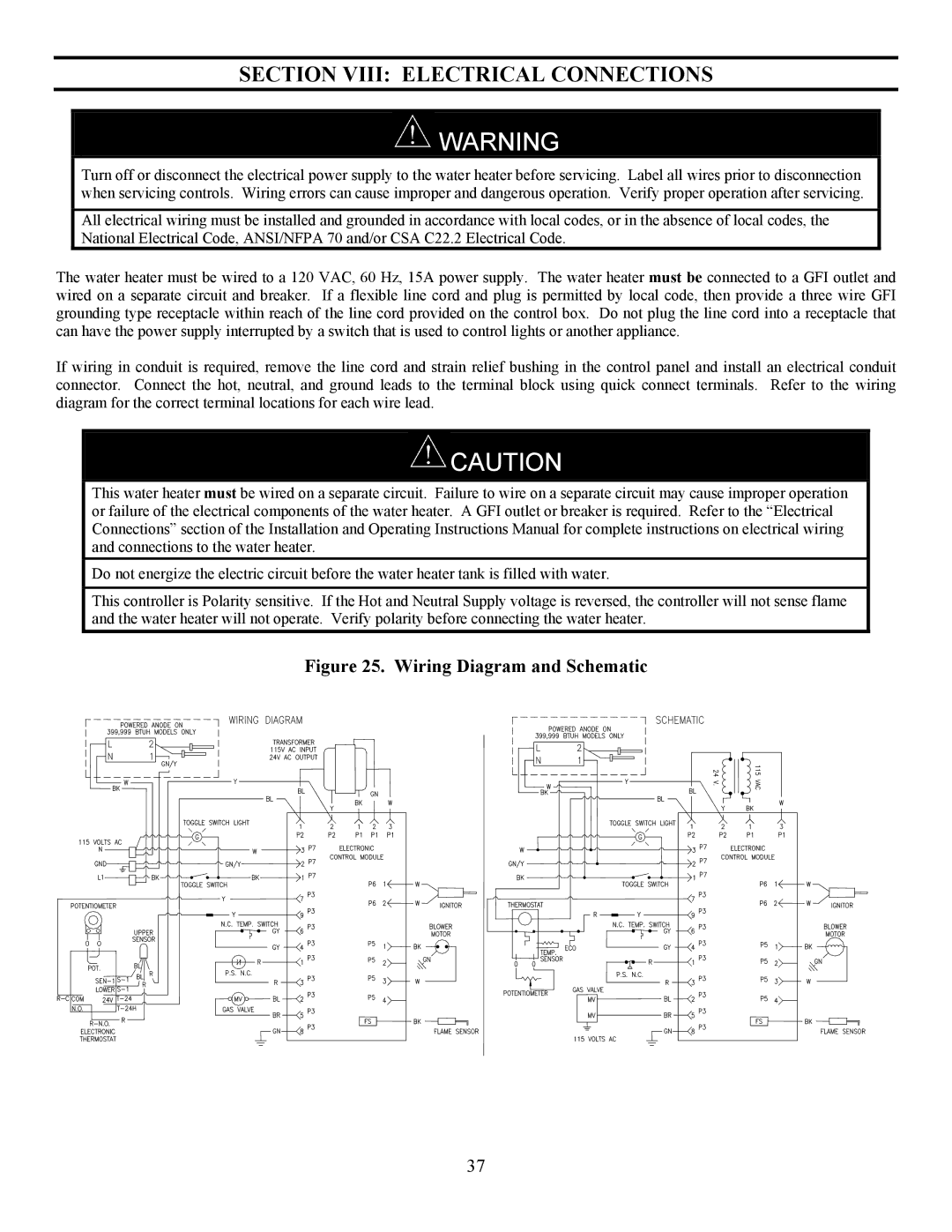 Bradford-White Corp EF operation manual Section Viii Electrical Connections, Wiring Diagram and Schematic 